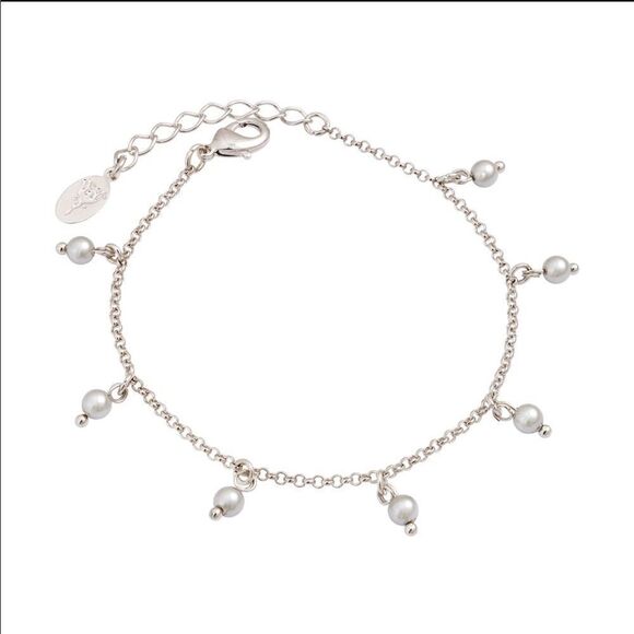 SILVER PEARL BRACELET + WHITE RHODIUM PLATED - Picture 1 of 8